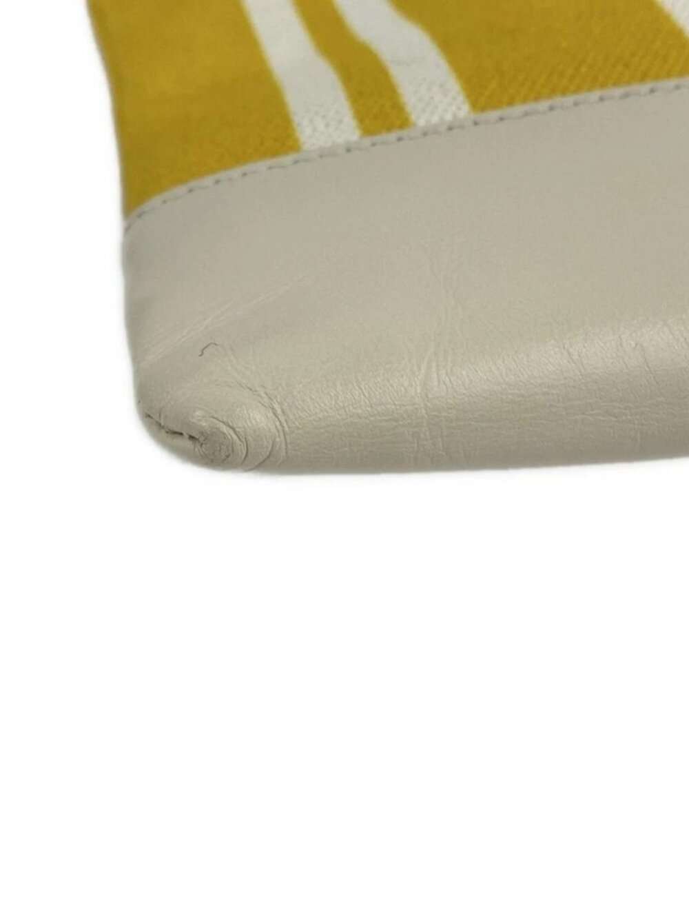 BALENCIAGA Navy Clip M 420407 Yellow White Cream Canvas Leather Clutch Bag - Picture 4 of 14